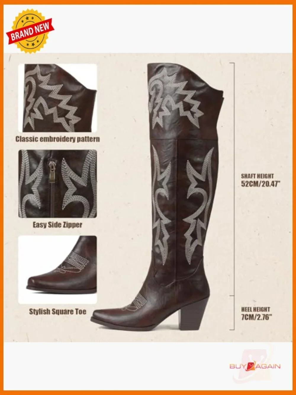 Women's Over the Knee Cowboy Boots Pointed Toe Chunky Heel Embroidered